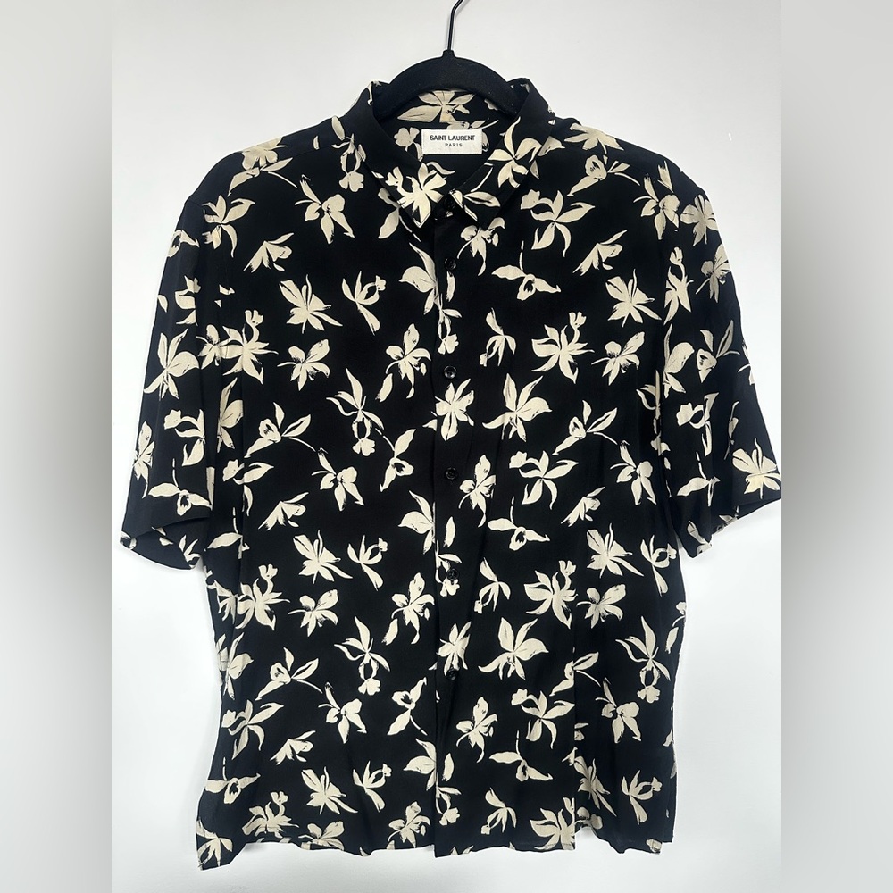 Saint Laurent Black and White Floral Casual Shirt